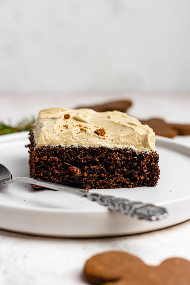 Slice Of Sheet Cake With Molasses Frosting