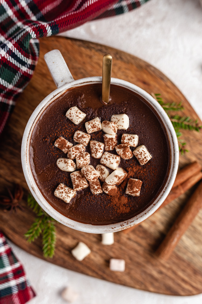 Closeup Headshot Of Vegan Hot Chocolate With Marshmallow