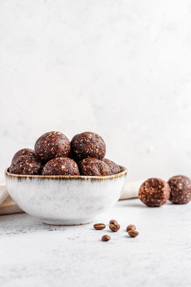 A Bowl With Coffee Bliss Balls
