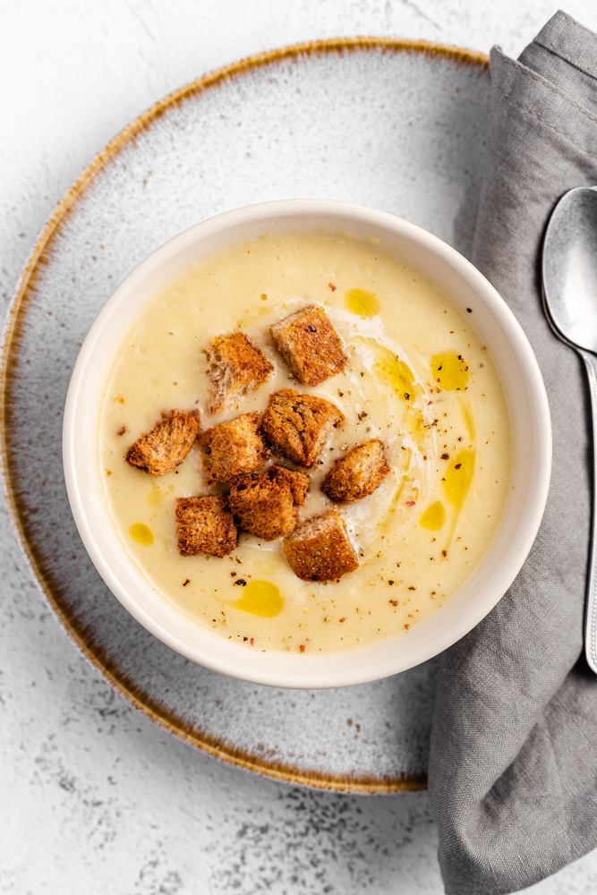 Roasted Garlic Soup In A Bowl