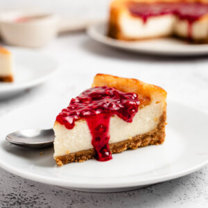 Slice Of Vegan Baked Cheesecake On A Plate