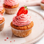 Close Up Of Vegan Cupcakes With Naturally Colored Buttercream Frosting