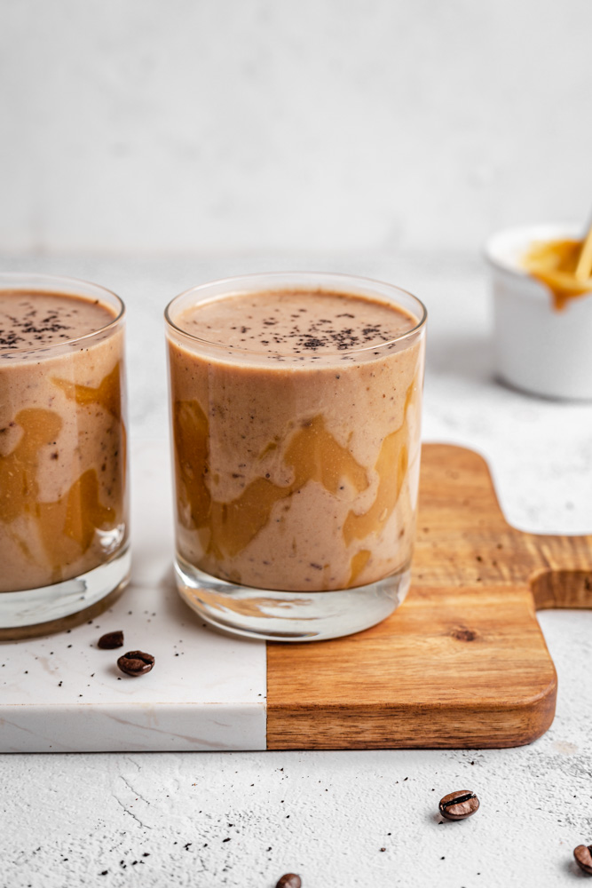 Two glasses with mocha smoothie