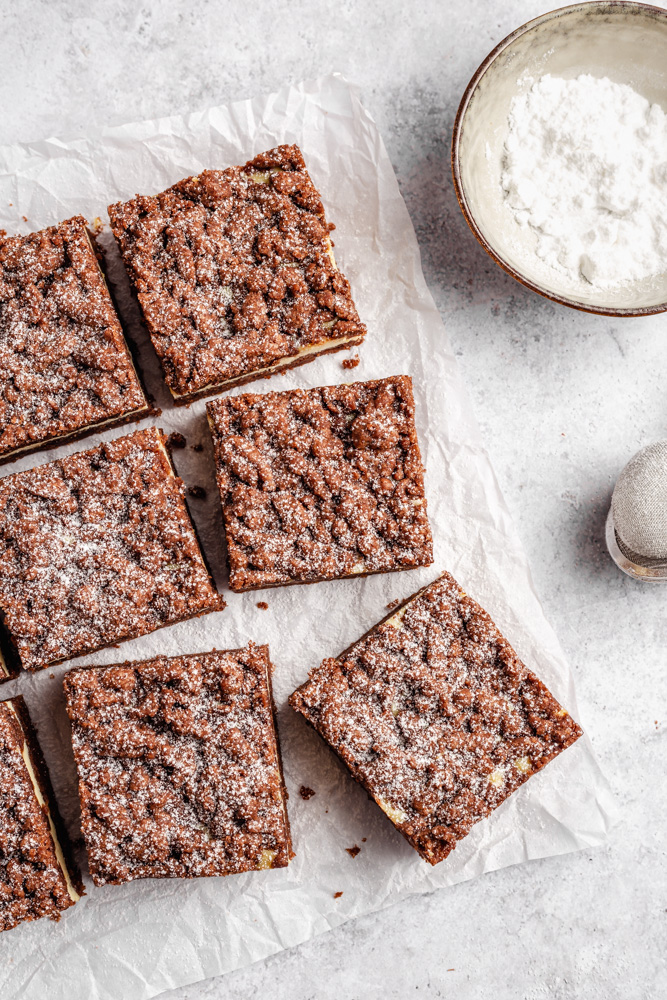 Chocolate Streusel Bars Cut Into Squares