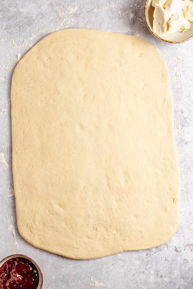 Roll out dough into large rectangle