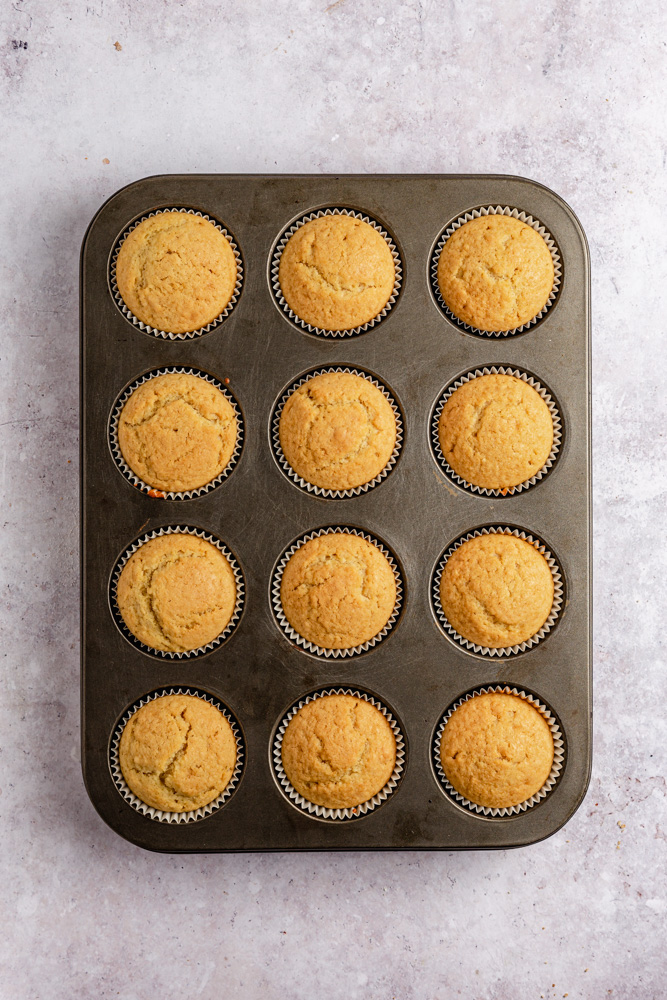 Vanilla cupcakes after baking in muffin pan