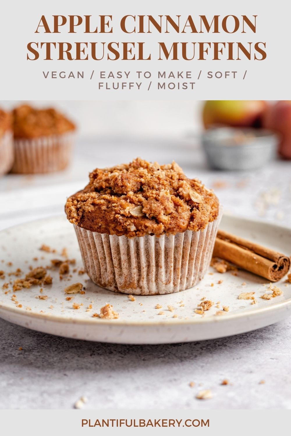 Pin for vegan apple cinnamon streusel muffins