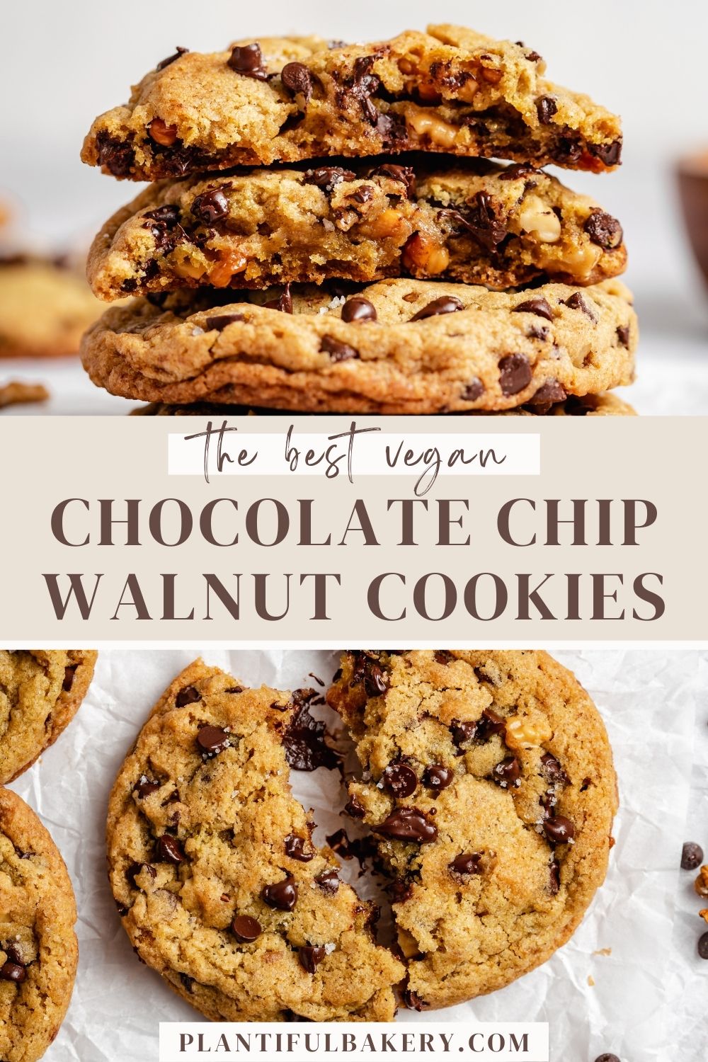 Vegan Chocolate Chip Walnut Cookies (Bakery Style) | Plantiful Bakery