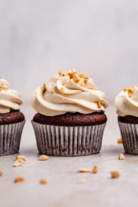 Vegan chocolate cupcakes with peanut butter frosting